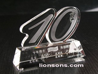 custom crystal award with 3d laser engraved inside the base