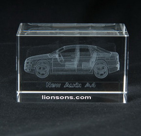 3d laser crystal block with a audi automobile engraved inside