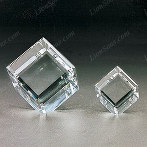 thick edged k9 crystal cube with beveled corner standing