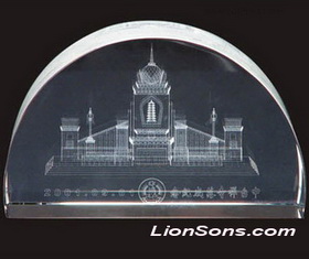 semicircular crystal plaque with 3d laser building etched