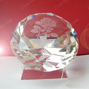 engraved glass diamond standing on base
