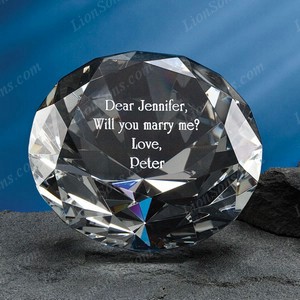 engraved crystal glass diamond paper weight