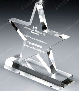 engraved crystal star trophy with base etched